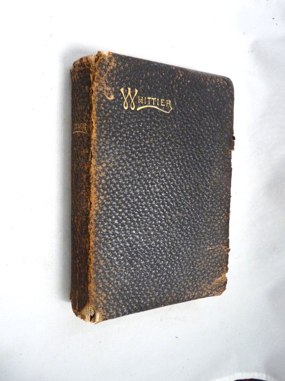 John Greenleaf Whittier Poetical Works antique Victorian book 1894 Warne leather
